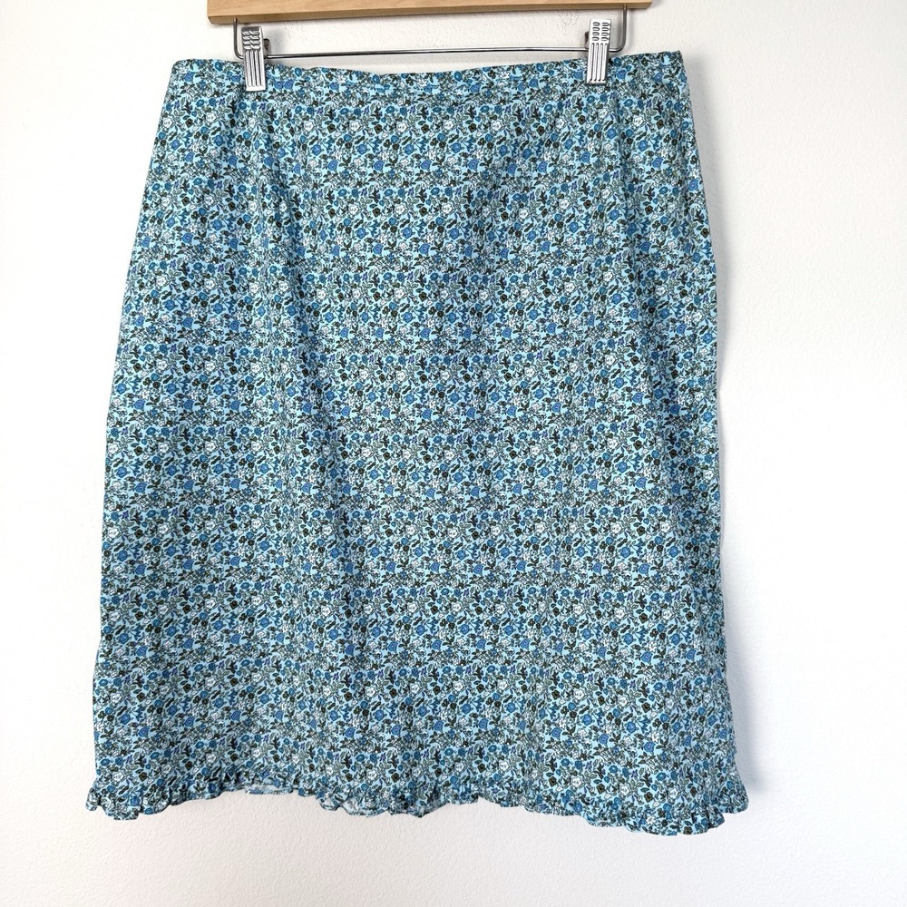 Vintage 90s Y2K Micro Floral Mini Skirt Womens‎ XL Blue Twee Ruffle Beach Casual